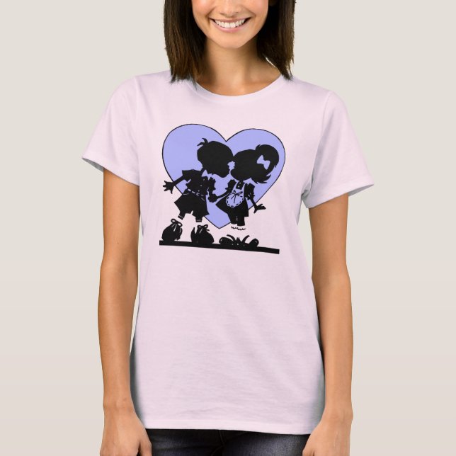 Retro Kiss Cartoon Boy and Girl T-Shirt (Vorderseite)