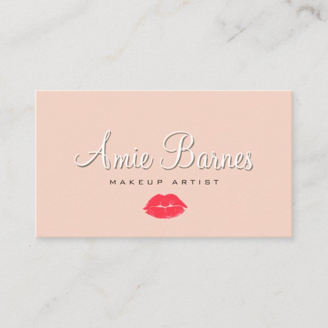 Retro Kissing Lips Makeup Artist Cosmetology Peach Visitenkarte (Vorderseite)