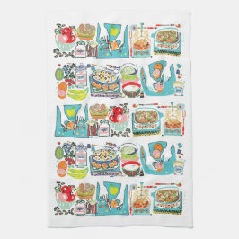 Retro Kitchen Cook Book Illustration Aqua Geschirrtuch