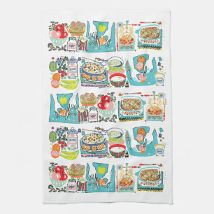 Retro Kitchen Cook Book Illustration Aqua Geschirrtuch