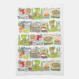 Retro Kitchen Cook Book Illustration Bright Green Geschirrtuch