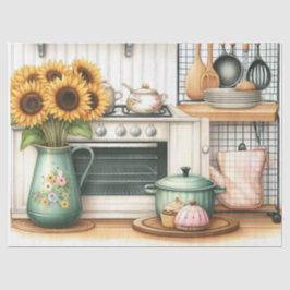 Retro Kitchen Geschirr und Sonnenblumen Handwerk Seidenpapier