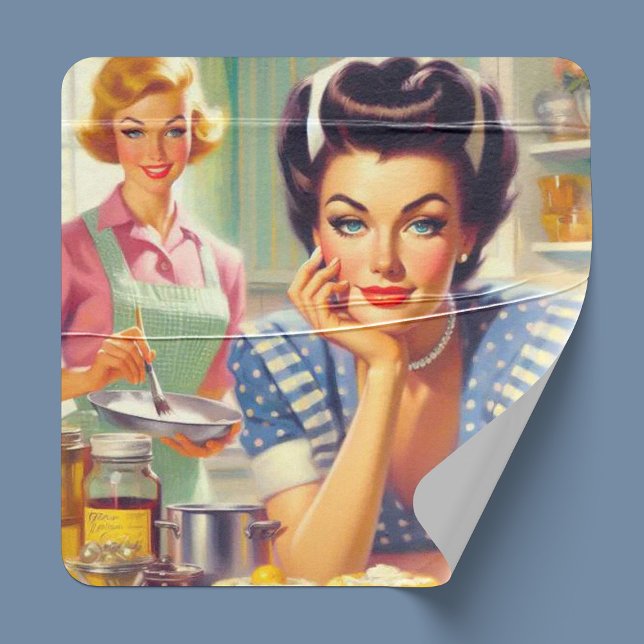 Retro Kitchen Painting Quadratischer Aufkleber (Von Creator hochgeladen)