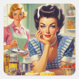 Retro Kitchen Painting Quadratischer Aufkleber