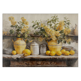 Retro Kitchen Schelf Gelbe Blume Vase Lemons Schneidebrett