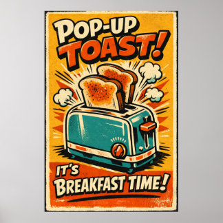 Retro Kitchen Toaster Poster – Pop-Up Toast Breakf