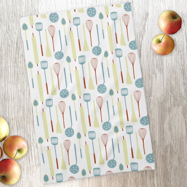 Retro Kitchen Utensils Geschirrtuch (Retro kitchen utensil pattern kitchen towel)