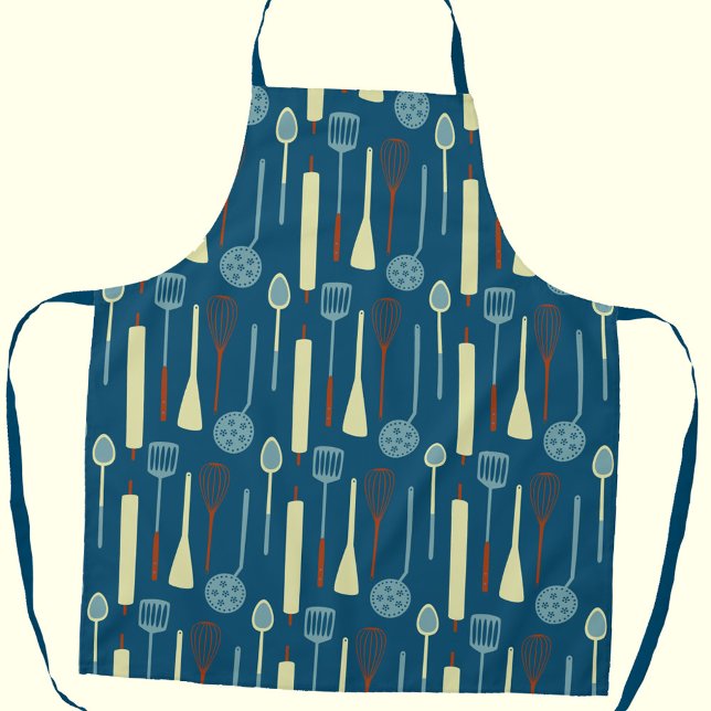 Retro Kitchen Utensils Schürze (Retro kitchen utensils fun yellow apron for your favorite cook, chef or baker)