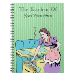 Retro Kitchen Wife Recipe Cookbook Green Geometric Notizblock