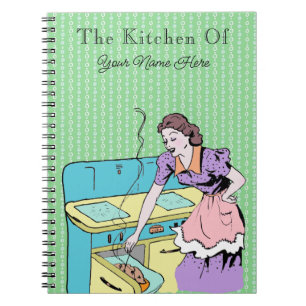 Retro Kitchen Wife Recipe Cookbook Green Geometric Notizblock