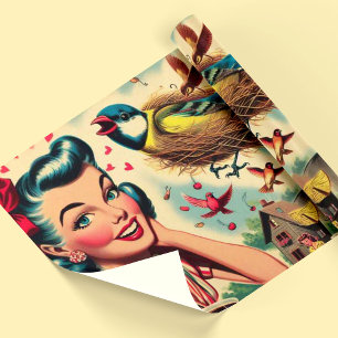 Retro Kitsch Girl Illustration der 1950er Jahre Geschenkpapier