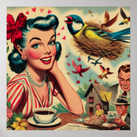 Retro Kitsch Girl Illustration der 1950er Jahre