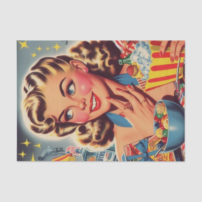 Retro-Kitsch-Mädchen Seidenpapier (Vorderseite)