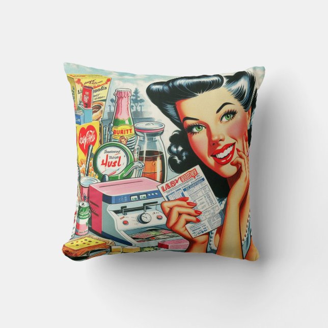 Retro Kitsch Schönes Vintages Girl Kissen (Vorderseite)