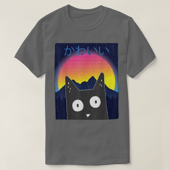 Retro Kitten Neko Synthwave Japan 80s Manga Haraju T-Shirt (Design vorne)