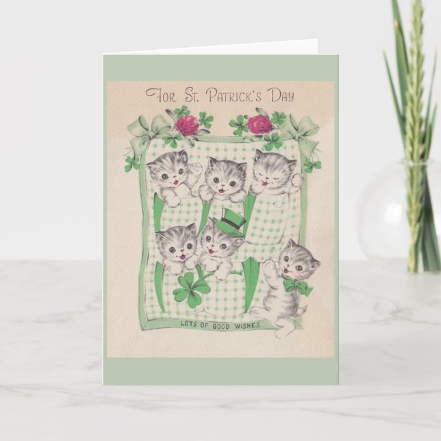 Retro Kittens St. Patrick's Day Grußkarte Karte (Vorderseite)