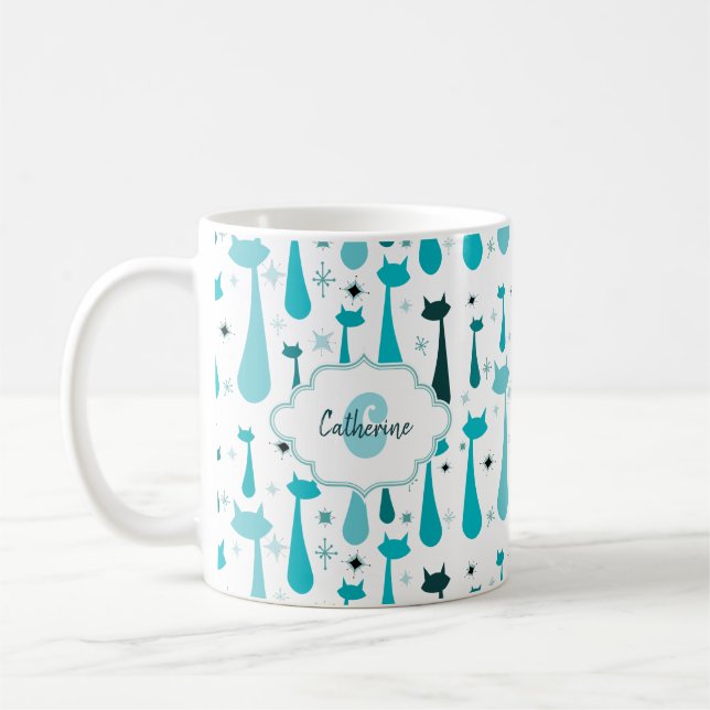 Retro Kitty-atomarSilhouette in aquamarinem Kaffeetasse (Links)