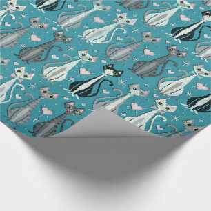 Retro Kitty Cat (Imitate) Cross Stitch ©studioxtin Geschenkpapier