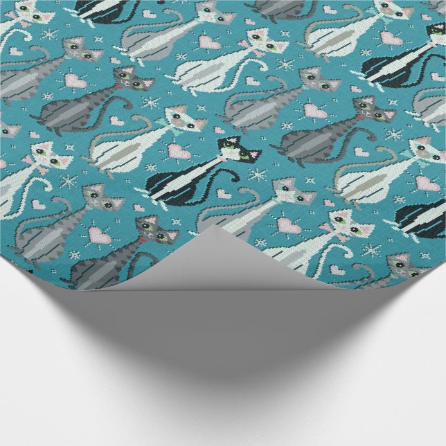 Retro Kitty Cat (Imitate) Cross Stitch ©studioxtin Geschenkpapier (Ecke)