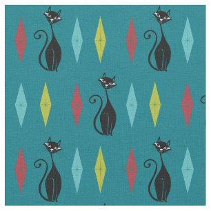 Retro Kitty Cats Niedliche Vintage Mod 1960er Stoff