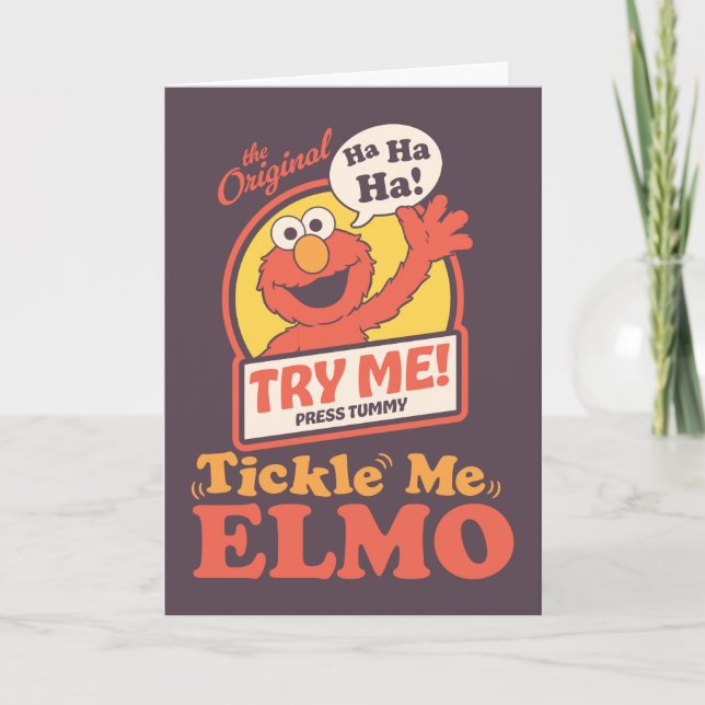 Retro Kitzel mich Elmo winkender Geburtstag Karte (Vorderseite)
