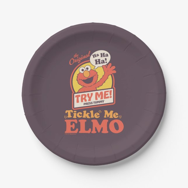 Retro Kitzel mich Elmo Winkendes Grafik Pappteller (Vorderseite)