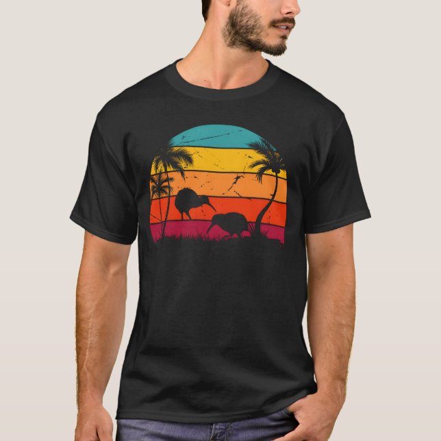 Retro Kiwi Bird Sunset Kiwi Birds New Zealand Kiwi T-Shirt (Vorderseite)