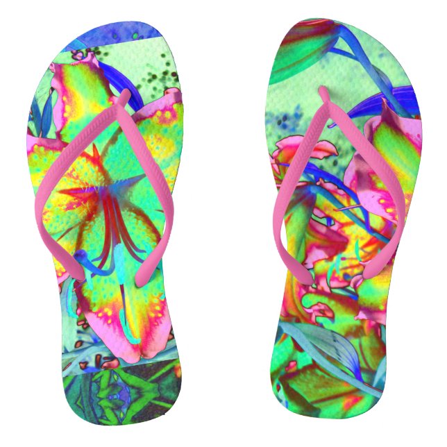 Retro Kiwi Limoner tropischer Lilienmausetank Flip Flops (Fußbett)