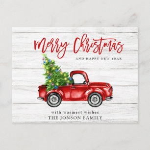 Retro-Klassiker Rustikal Weihnachten Roter LKW Url Postkarte