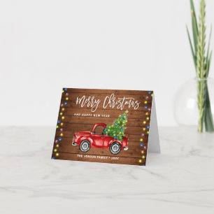 Retro-Klassiker Rustikaler Roter LKW Weihnachtsgru Feiertagskarte