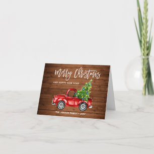 Retro-Klassiker Rustikaler Roter LKW Weihnachtsgru Feiertagskarte
