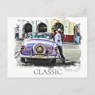 *~* Retro Klassiker Vintage Auto Antiker Mann Lehn Postkarte