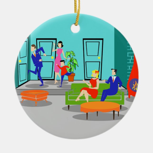 Retro klassische Fernsehweihnachtsverzierung Keramik Ornament (Vorne)