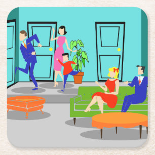 Retro klassischer Fernsehpapier-Untersetzer Rechteckiger Pappuntersetzer