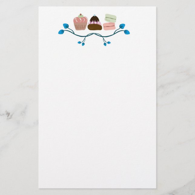 Retro kleine Kuchen und macarons Briefpapier (Vorderseite)