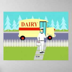 Retro-Kleinstadt-Milchmann-Plakat Poster