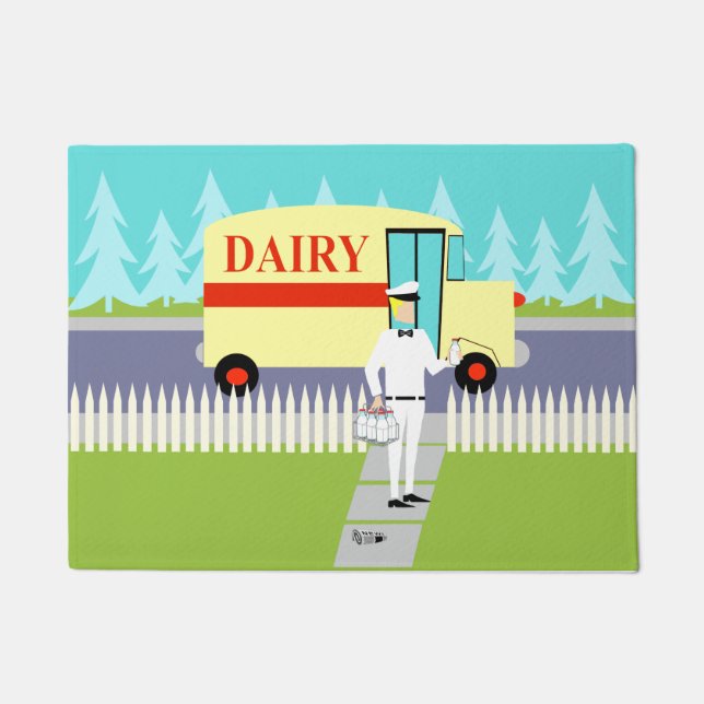 Retro Kleinstadt-Milchmann-Tür-Matte Fußmatte (Vorderseite)