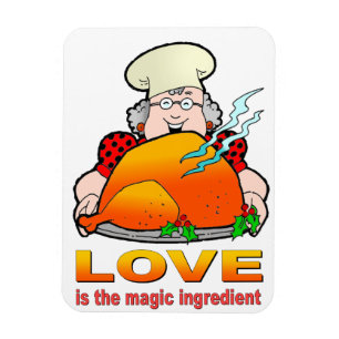 Retro-Kochdesign. Liebe ist die magische Zutat. Magnet