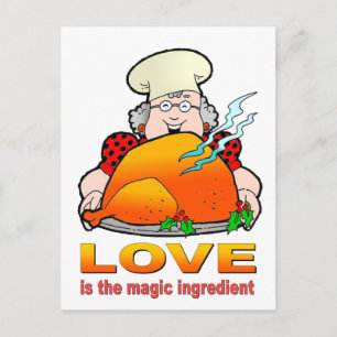 Retro-Kochdesign. Liebe ist die magische Zutat. Postkarte