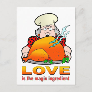 Retro-Kochdesign. Liebe ist die magische Zutat. Postkarte