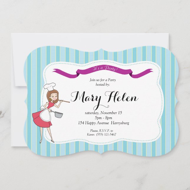 Retro kochende Abendessen-Party-personalisierte Einladung (Vorderseite)