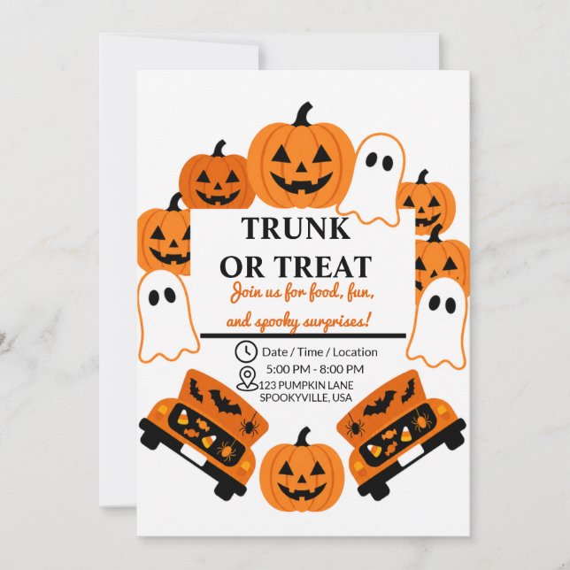 Retro Kofferraum oder Halloween-Party der Gemeinsc Einladung (Vorderseite)