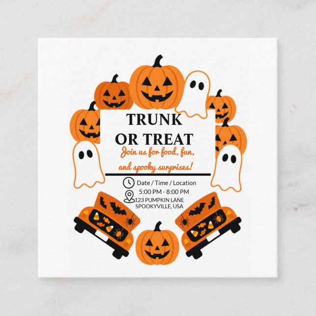 Retro Kofferraum oder Halloween-Party für die Geme Begleitkarte (Vorderseite)