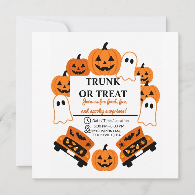Retro Kofferraum oder Halloween-Party für die Geme Save The Date (Vorderseite)