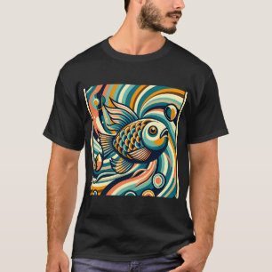 Retro-Koi-Fisch in wirbelnden Wellen T-Shirt