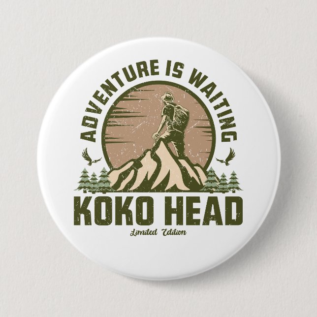Retro Koko Head Wanderung Button (Vorderseite)