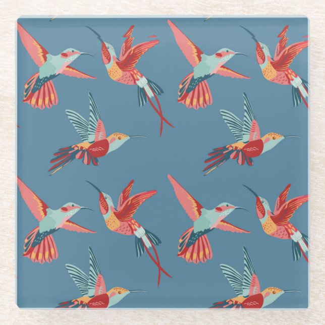 Retro Kolibri-Muster 2 Glasuntersetzer (Vorderseite)