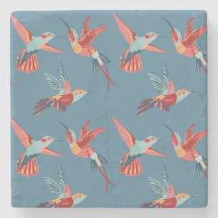 Retro Kolibri-Muster 2 Steinuntersetzer