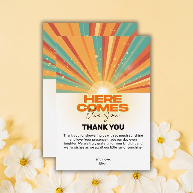 Retro kommt hier die Son Baby Dusche Dankeskarte (Von Creator hochgeladen)