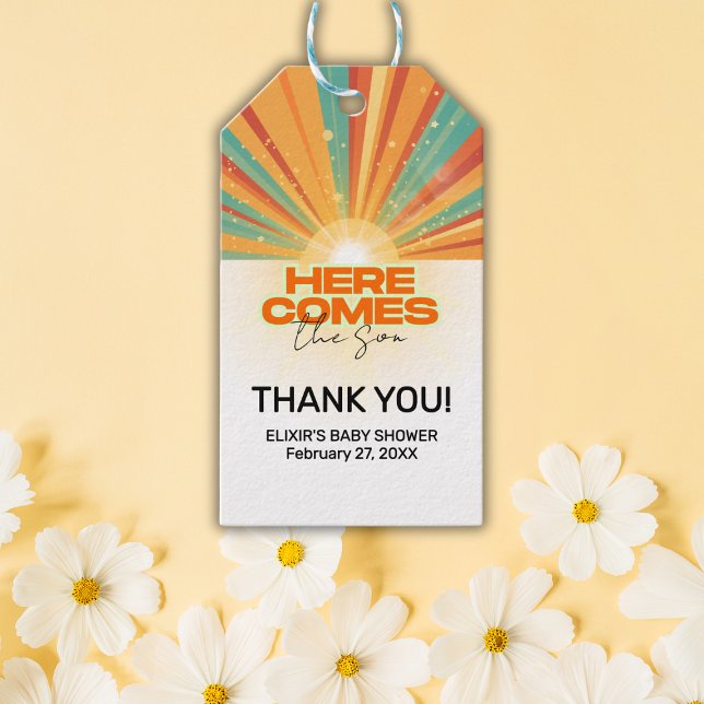 Retro kommt hier die Son Baby Dusche Geschenkanhänger (Von Creator hochgeladen)